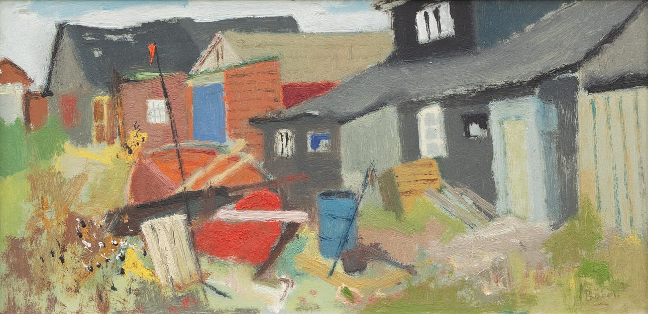 JOHN BÖRÉN. Fishing mode, oil on panel, signed.