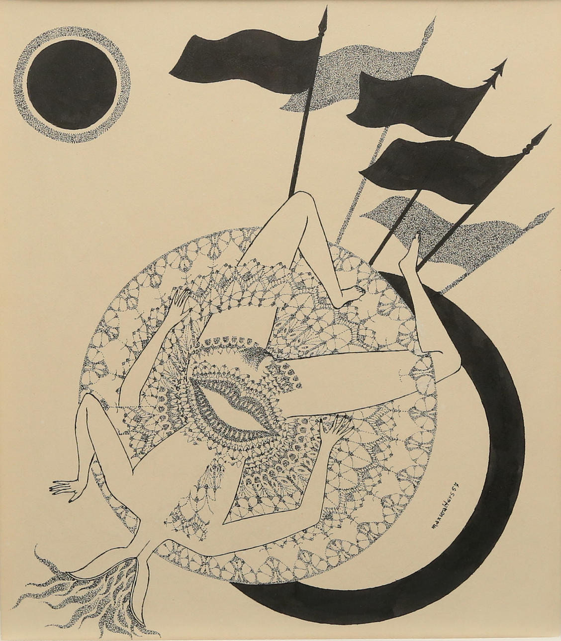 MAX WALTER SVANBERG. "Barbariskt", ink, signed and dated 57.