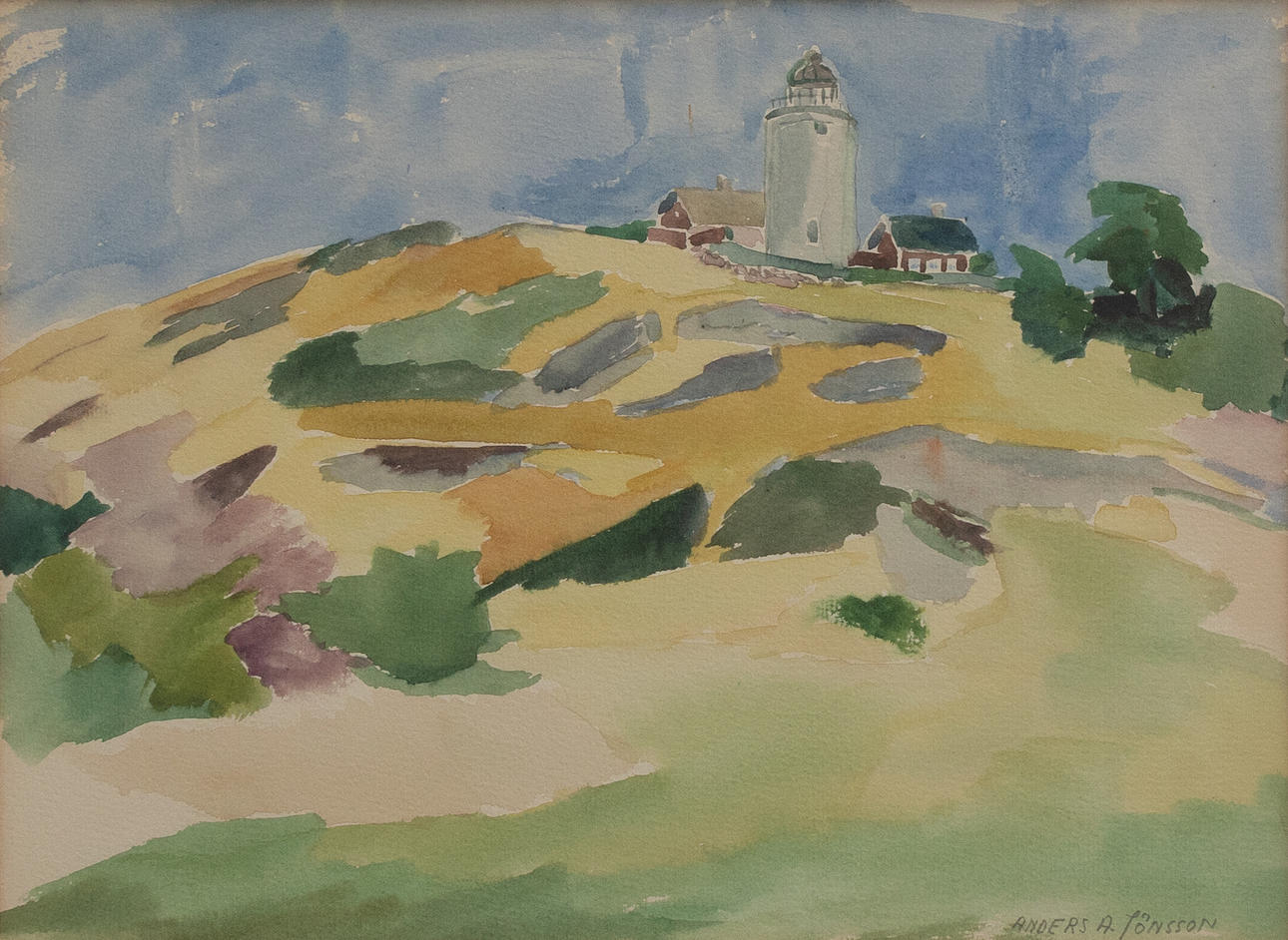 ANDERS A JÖNSSON (1907–2002). Lighthouse, watercolor, signed.