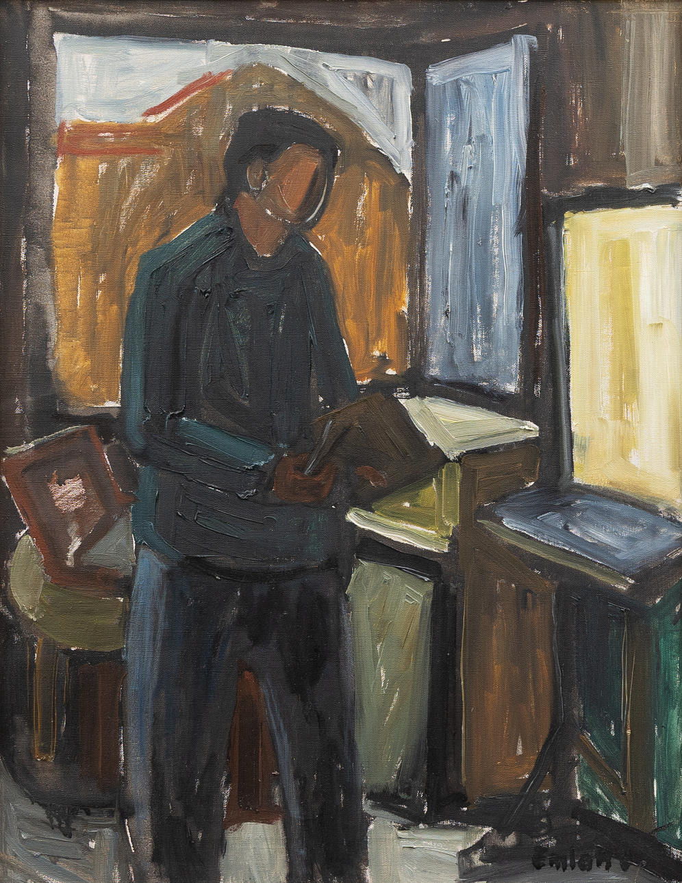 EINAR EMLAND. Self-portrait, oil on canvas, signed.