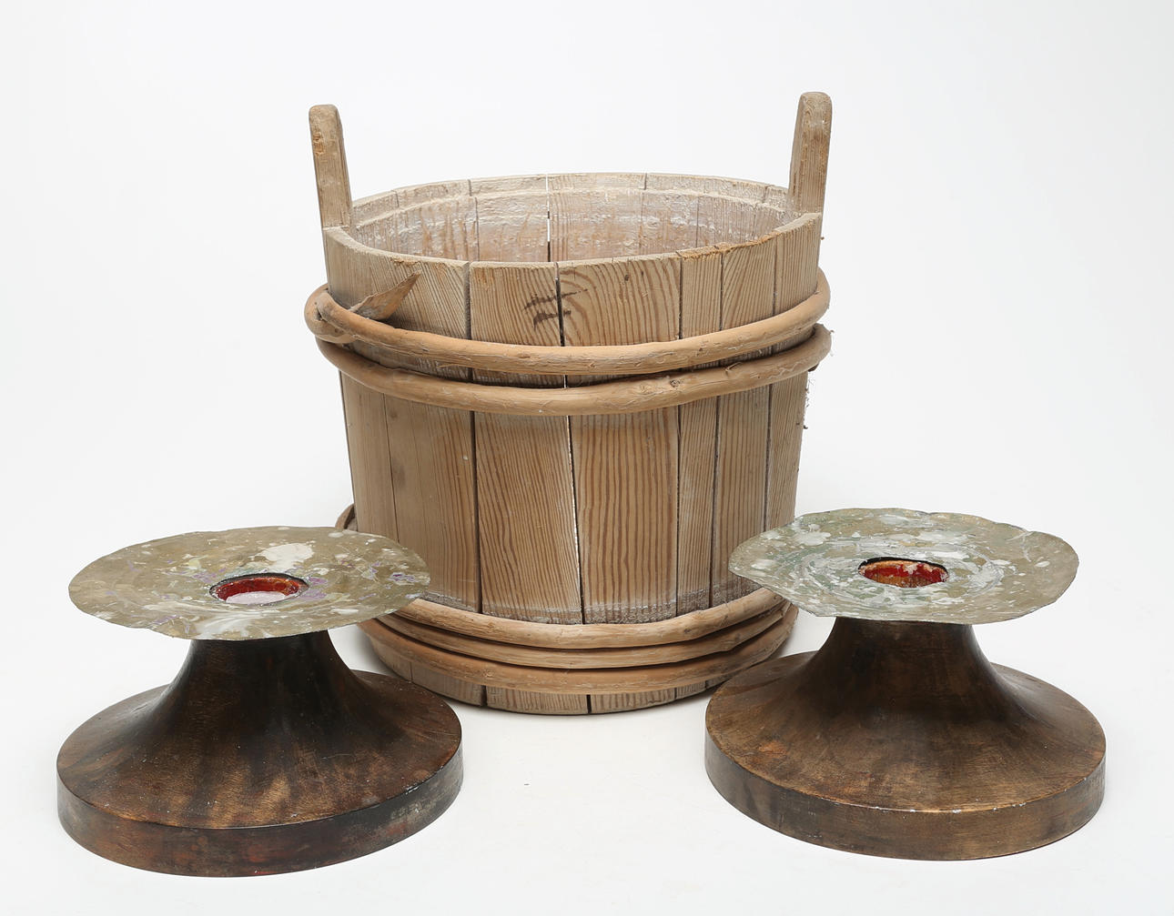 WOODEN CANDLESTICKS and VESSELS, allmoge.