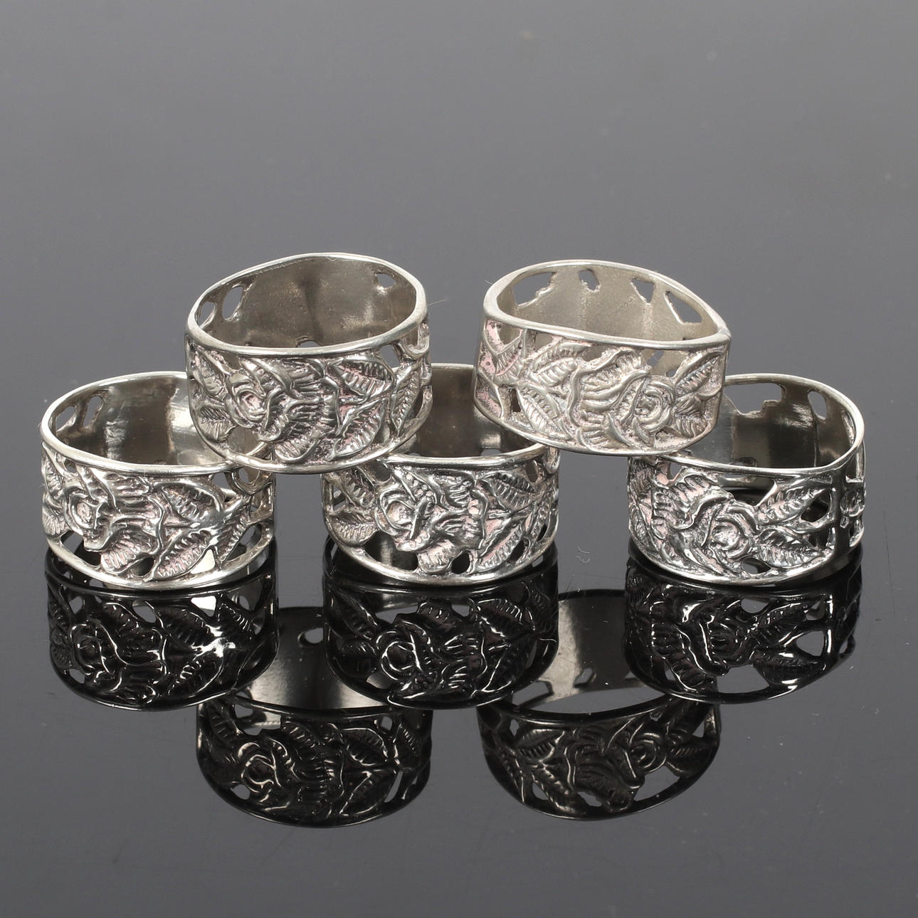 RINGAR, 5 st, silver, GEWE, 1970-tal.