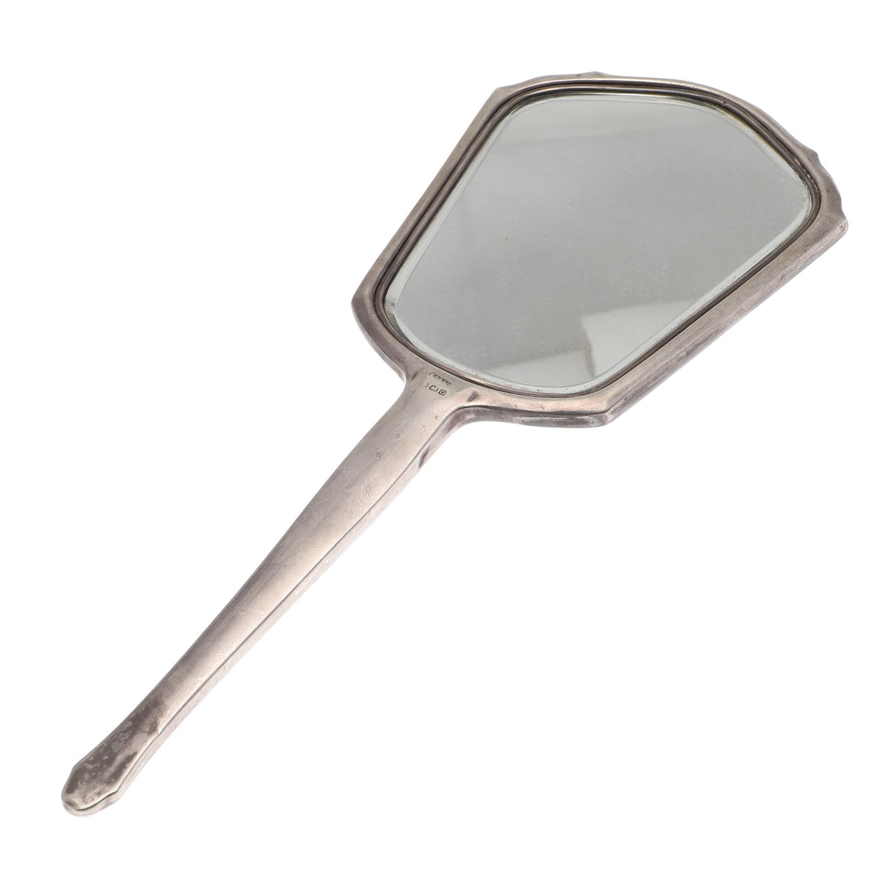 A GUILLOCHE ENAMEL SILVER DRESSING MIRROR.