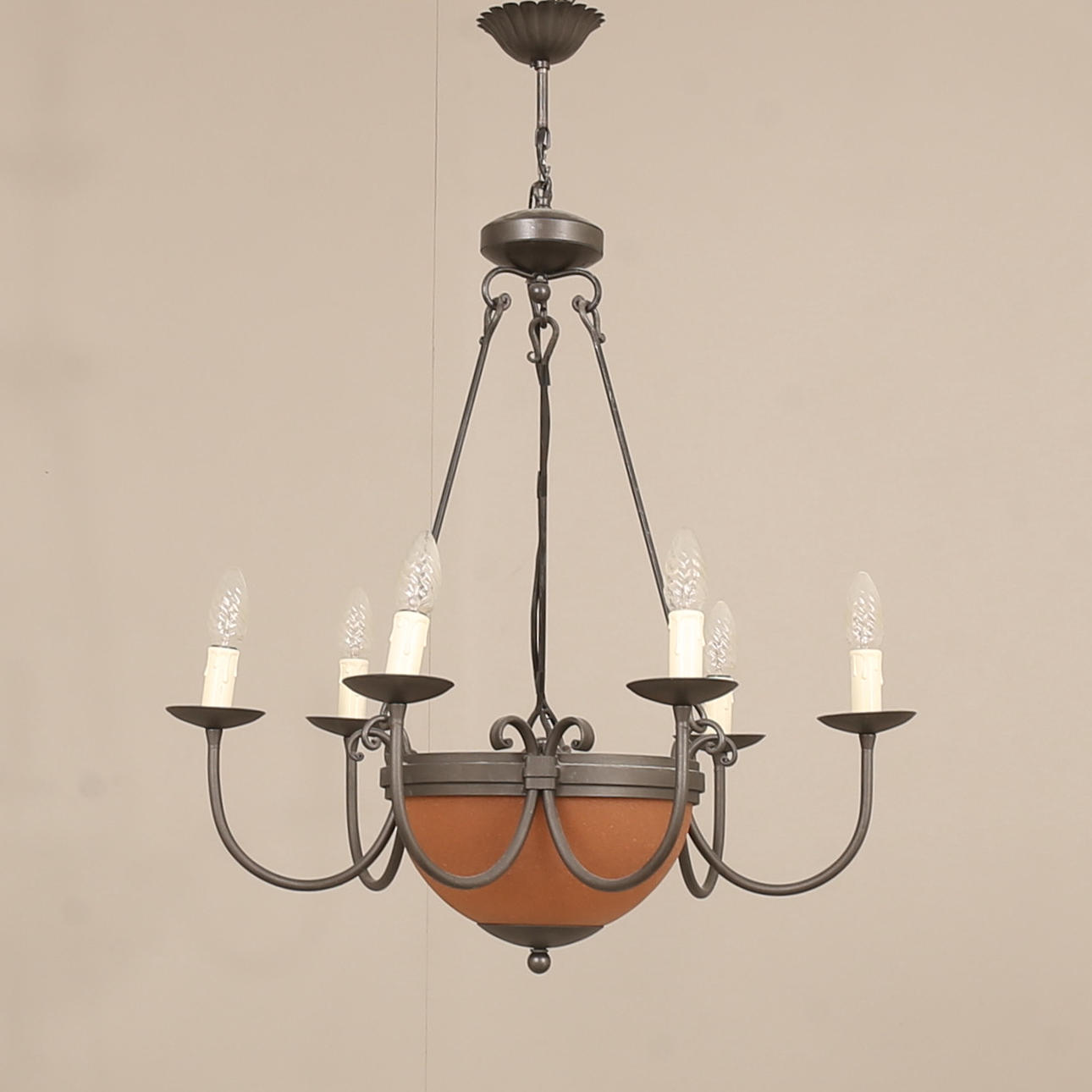 CEILING LAMP, wrought and glass, contemporary.