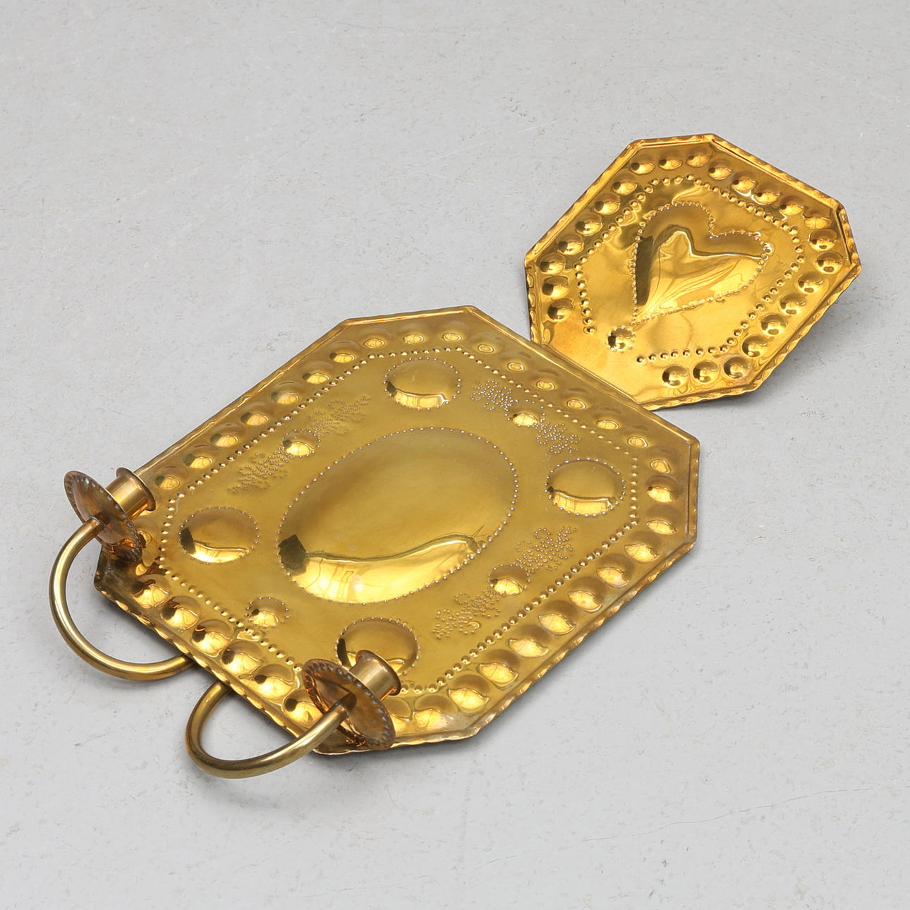 LIGHT PLATES. Brass, double candle holders.