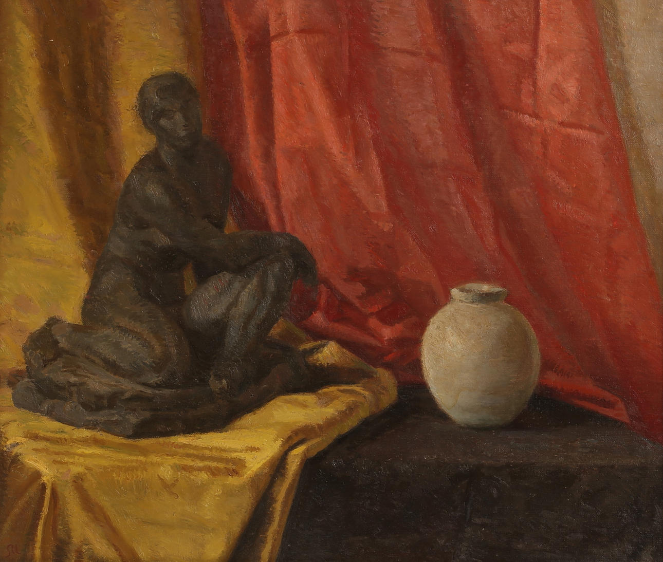 SIGFRID ULLMAN. Oil on panel, “Arrangement with white pot”, monogram signed.