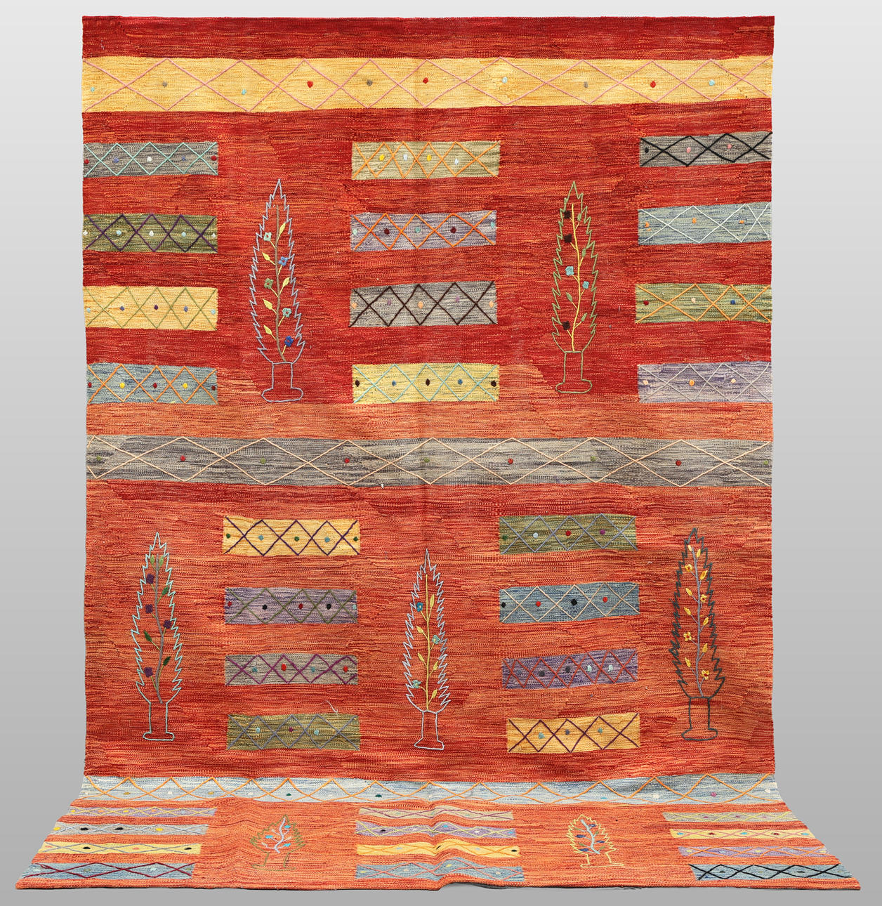 Patchwork Kelim modern design with cotton lining on the back, 300 x 191 cm.