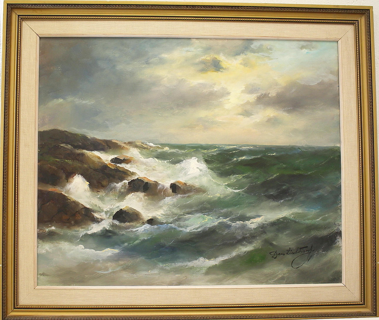 DAN LINDSTRAND. olja på duk, havsmotiv, signerad.