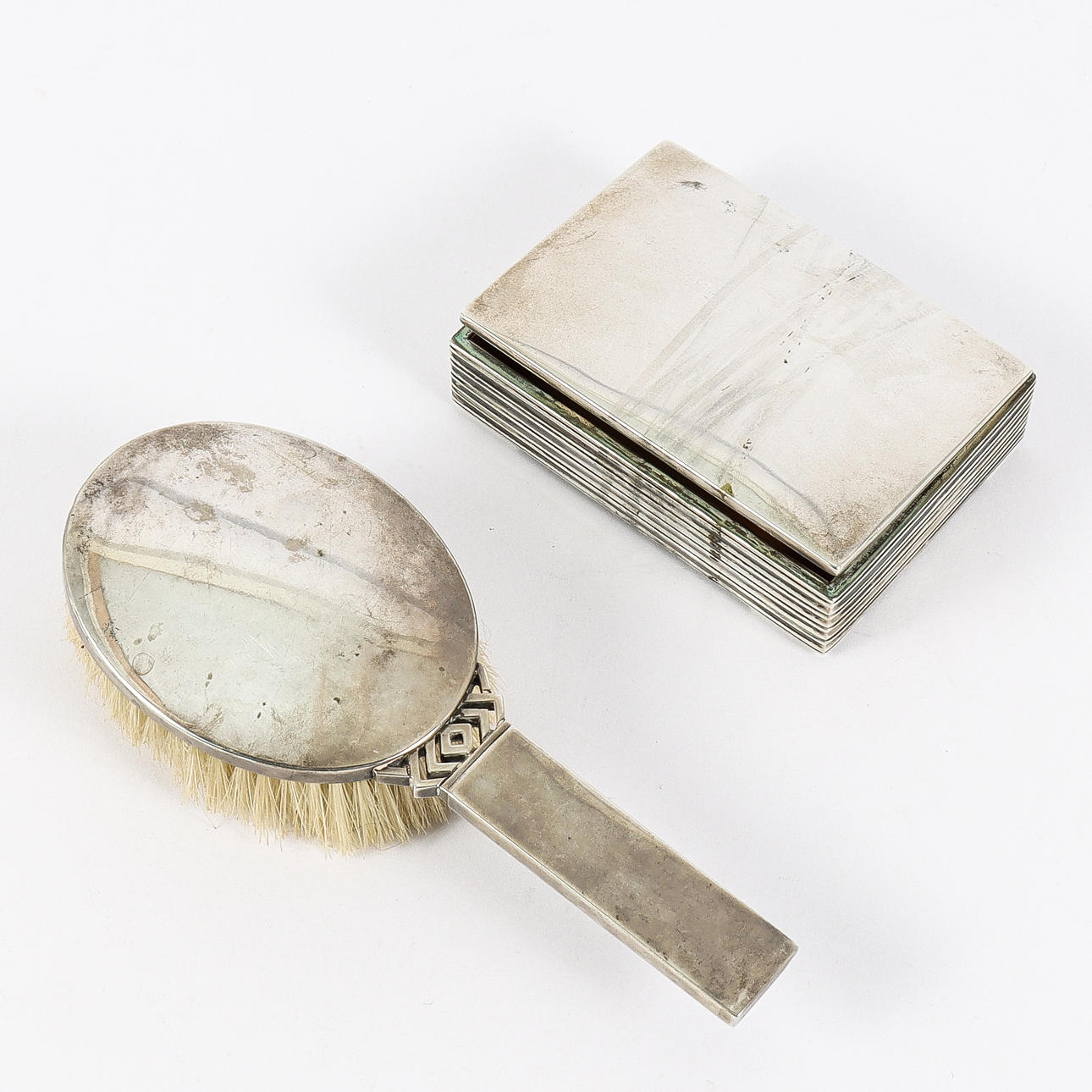 A silver box and brush, Denmark.