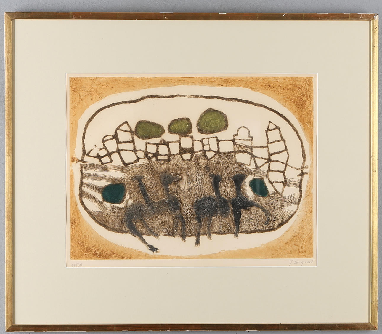 JAMES COIGNARD. "Cavaliers Devant la Ville", Carborundumetsning, signerad samt numrerad 18/30.