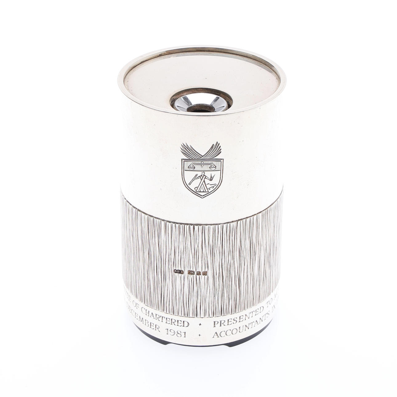 GERALD BENNEY CBE (1930-2008), SILVER MOUNTED PRESENTATION TABLE LIGHTER.