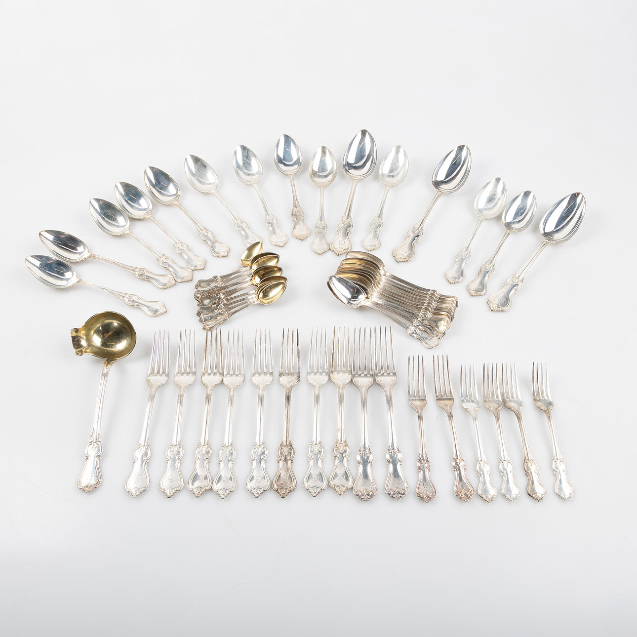 CUTLERY TABLEWARE, silver, model “Olga”.