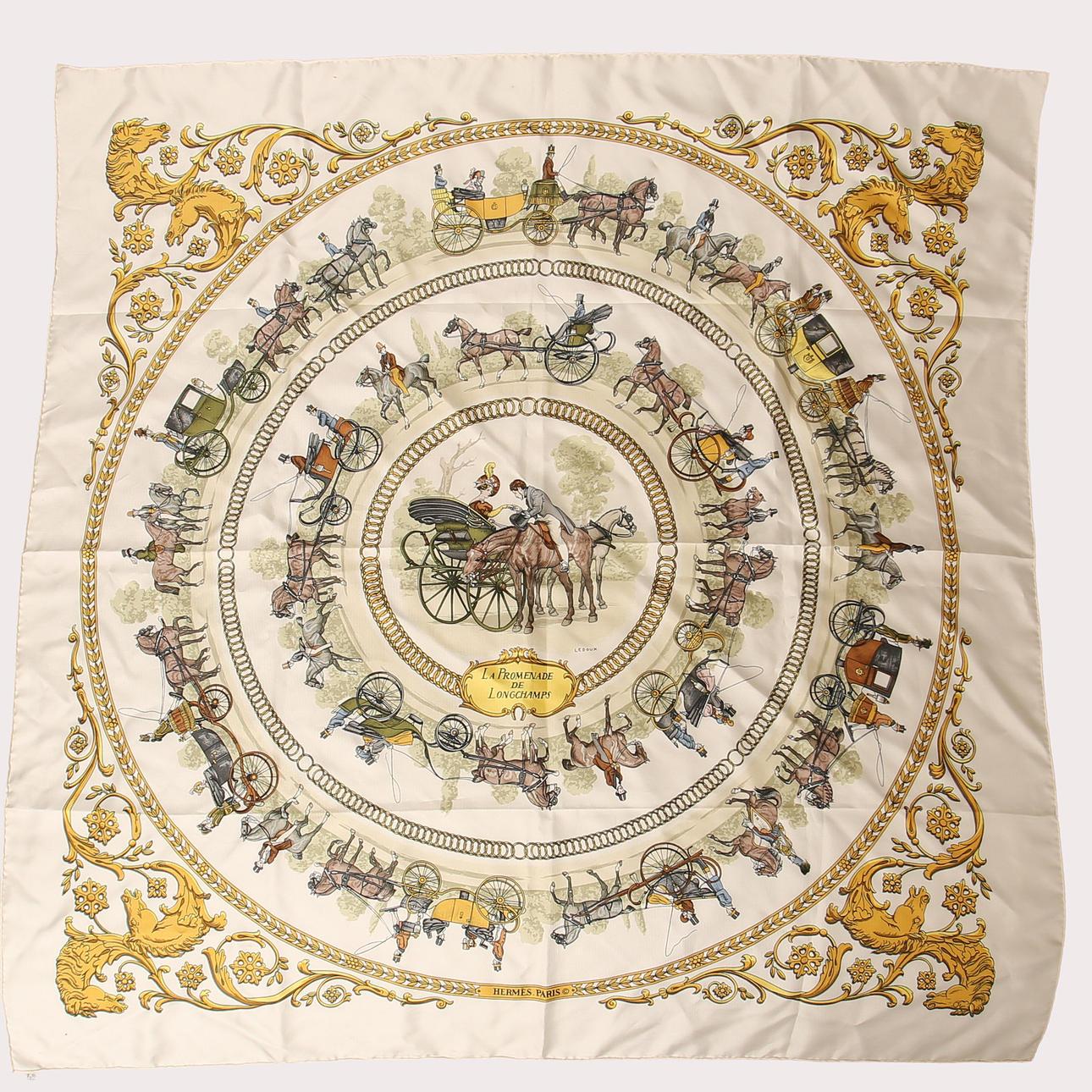 HERMÈS, silk scarf, design Philippe Ledoux. La Promenade De Longchamps ...