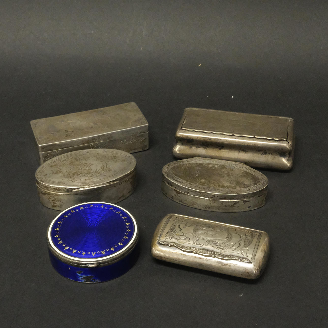 BOXES, SILVER, SIX PIECES, 19TH CENTURY.
