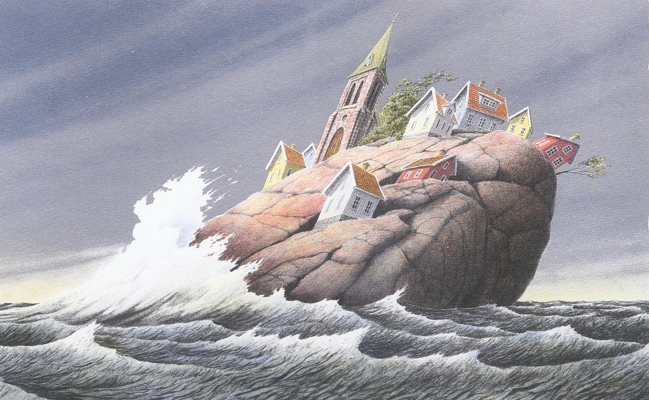 PETER ENGBERG. Lithograph, “Stormby”, signed.