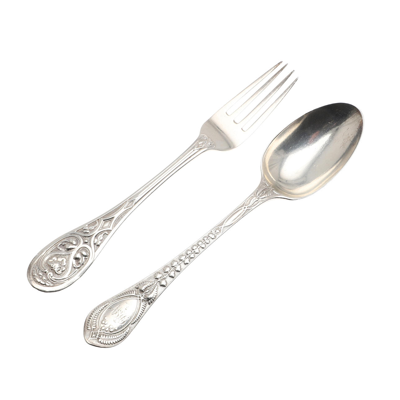 A VICTORIAN SILVER CHRISTENING FORK AND SPOON.
