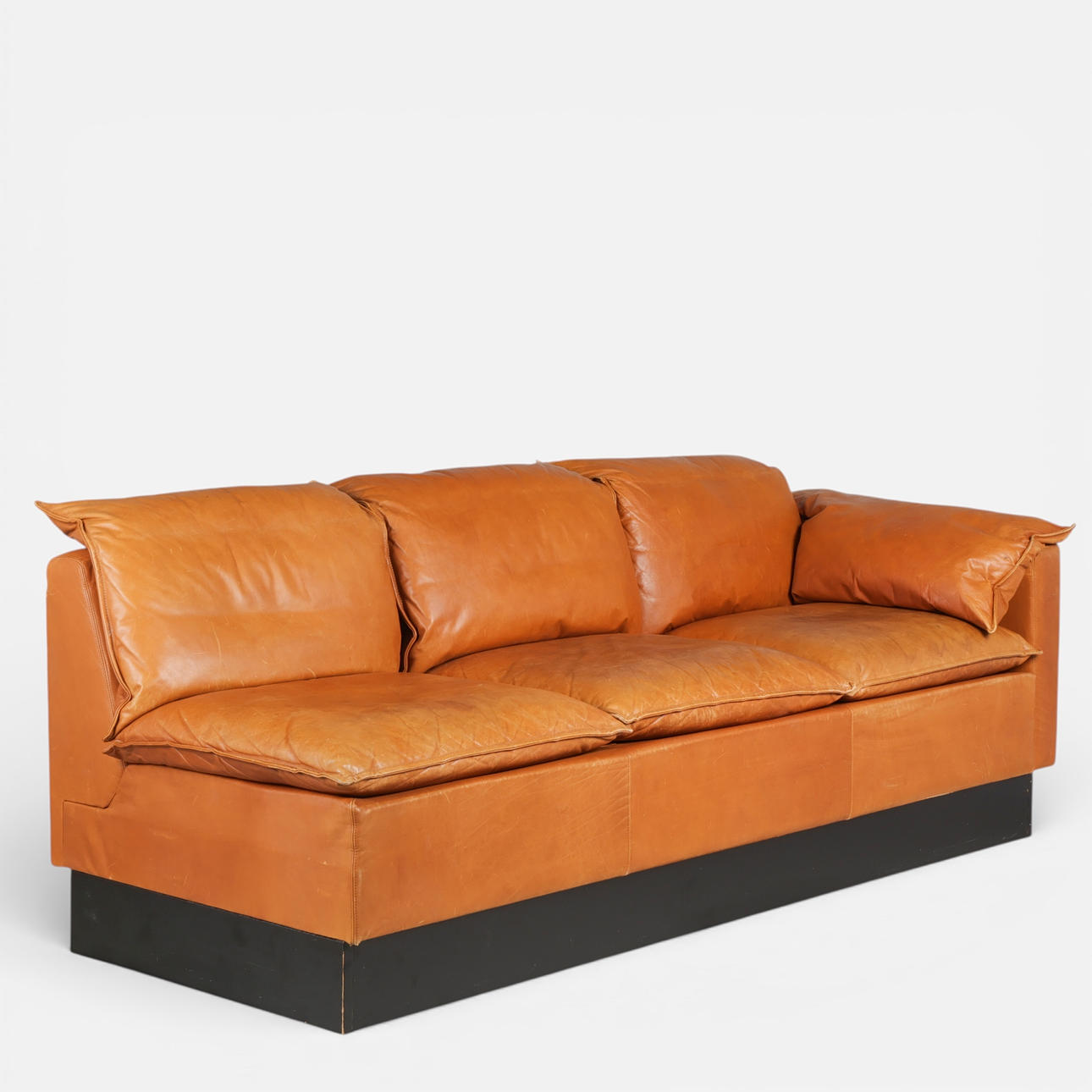 Danish design. Three pers. sofa with cognac colored leather. Denmark.