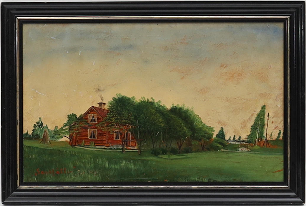 OIDENTIFIERAD KONSTNÄR. Dated 1908, Landscape with cottage, oil painting on panel.