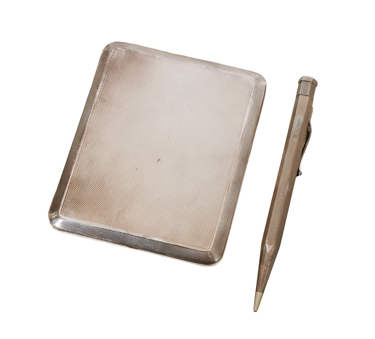 A GEORGE V SILVER CIGARETTE CASE, A SILVER YARD-O-LED PENCIL (2).