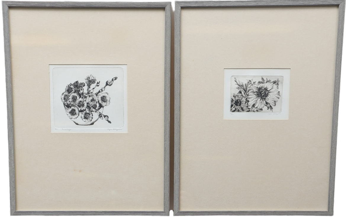 INGER KÄLLGREN. Etchings 2pcs, floral, signed and numbered.