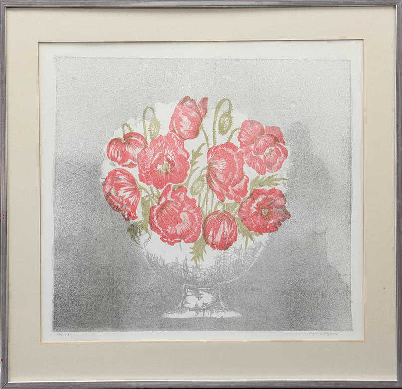 INGER KÄLLGREN. Flowers, lithograph in colours, signed and numbered.