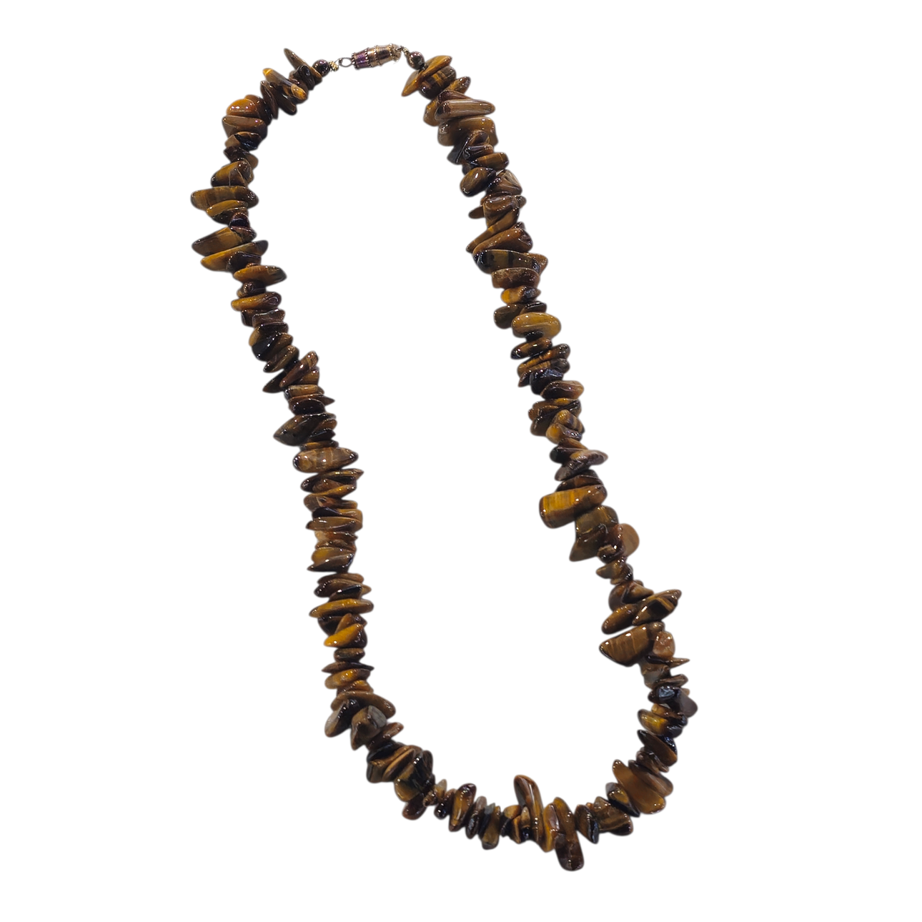 Tiger eye necklace with metal clasp.