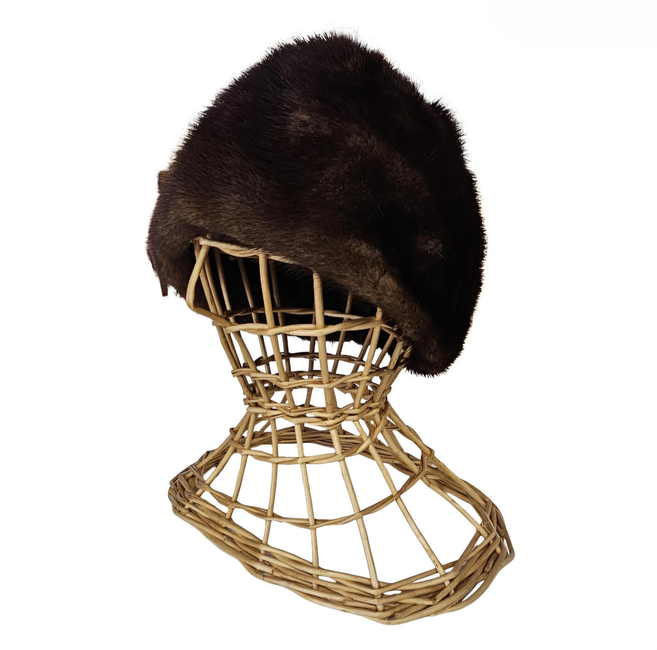 Dark brown mink hat.
