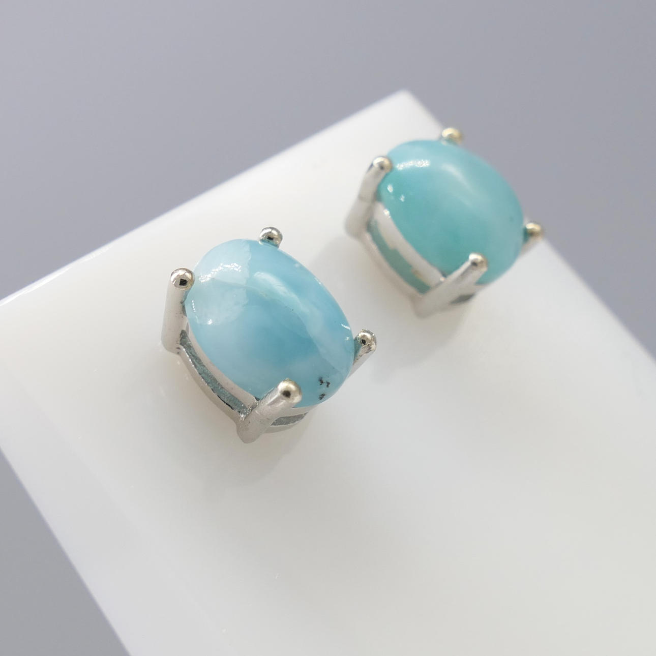 LARIMAR GEMSTONE ear studs.