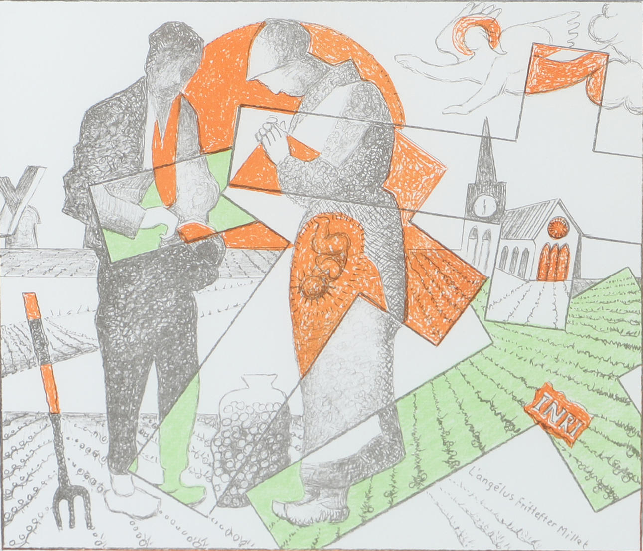ERIK OLSON. Composition with figures, lithograph in colours, signed 1983.
