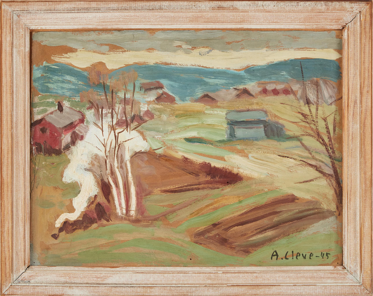 AGNES  CLEVE. Landscape, oil on panel, signed A. Cleve, -45.