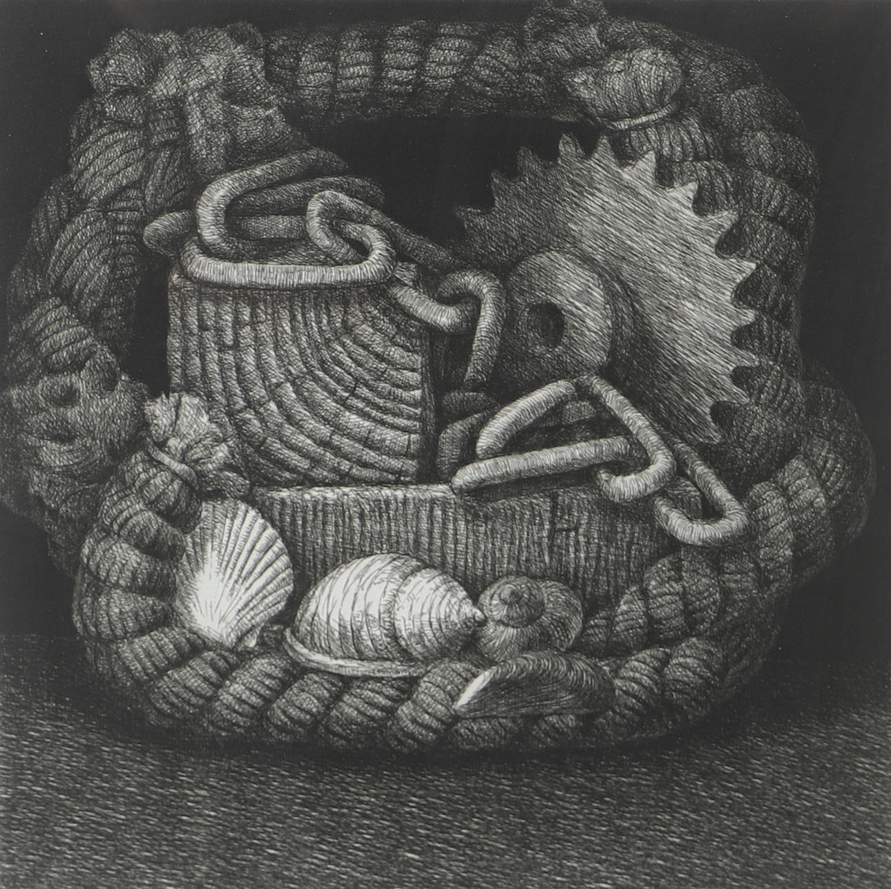 INGRID MILLER. “Strandfynd”, etching, signed -83.