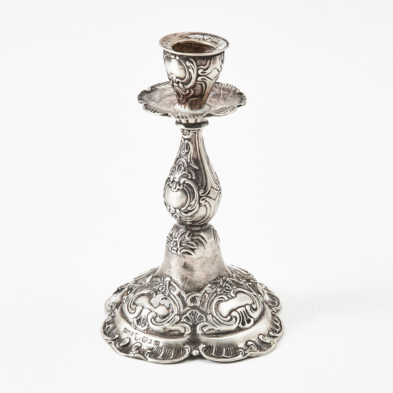 A silver candlestick, GEWE, Malmö 1961, rococo style.