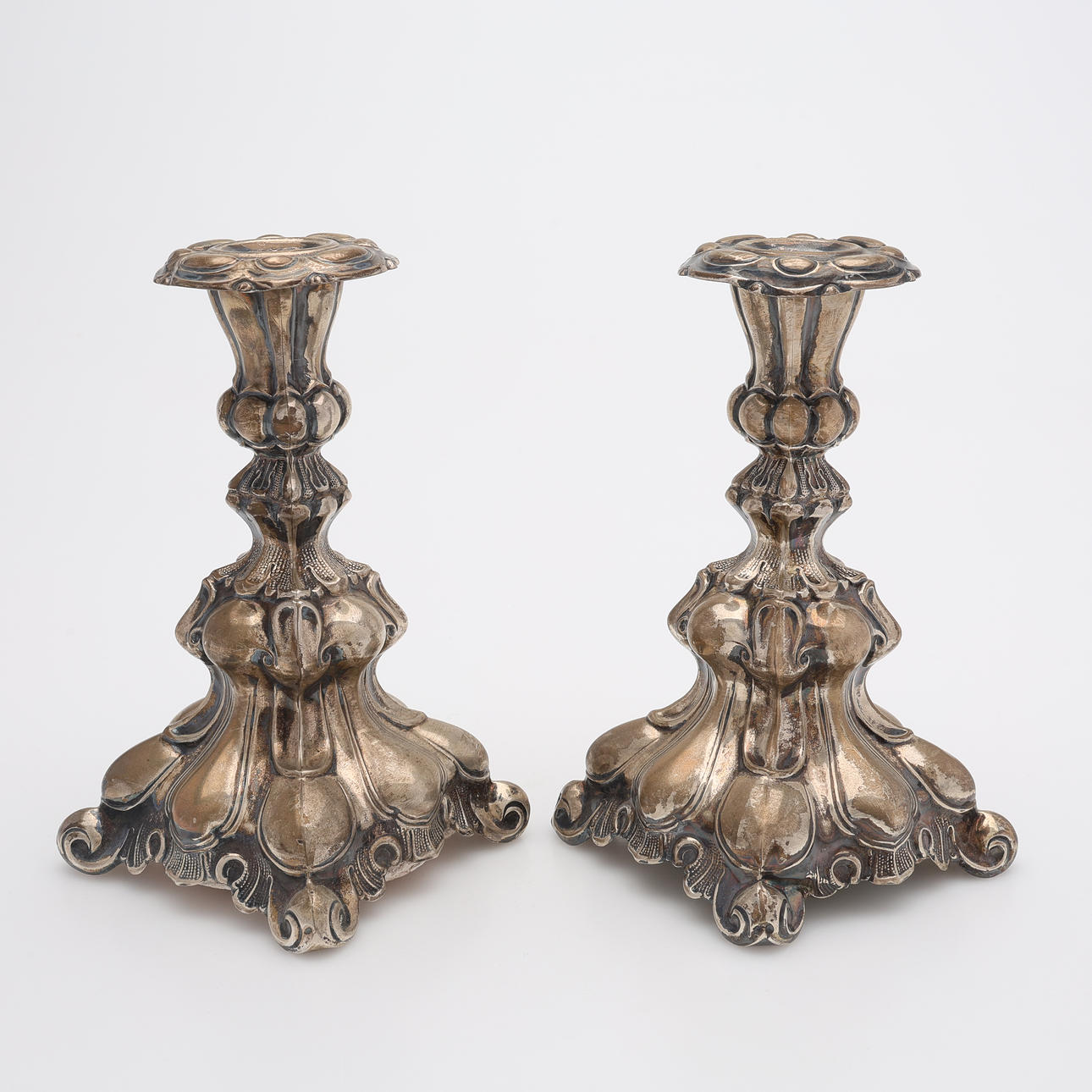CANDLESTICKS, A PAIR, SILVER, BAROQUE STYLE.