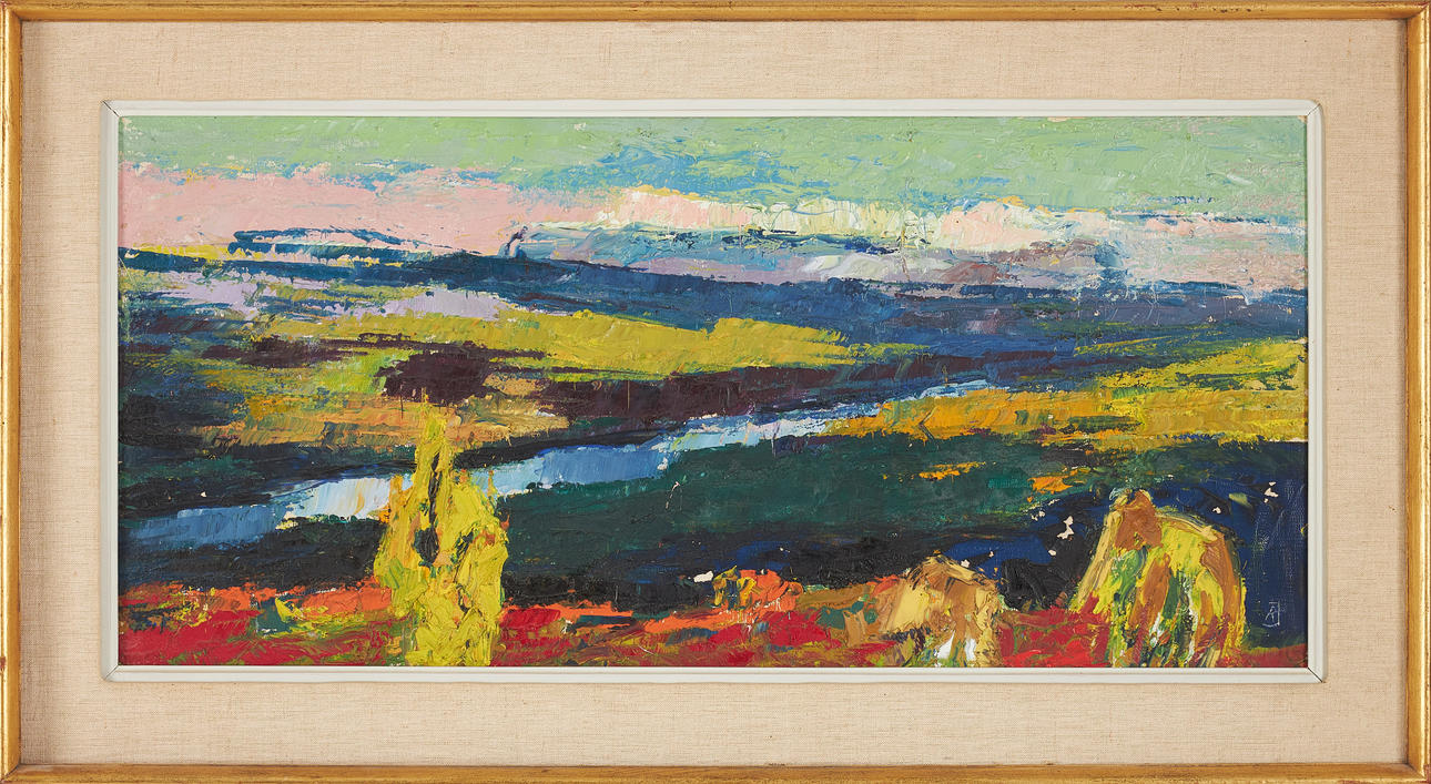 RAGNAR  JOHANSSON. Composition, oil on canvas, monogram signed.