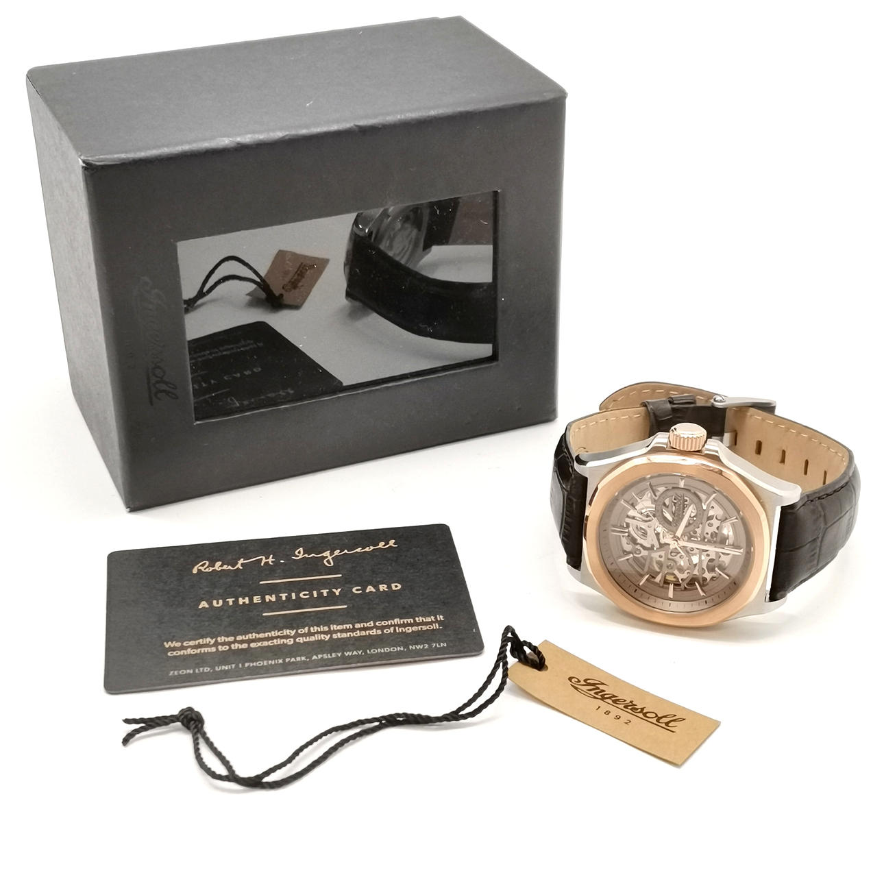 INGERSOLL AUTOMATIC SKELETON WRISTWATCH WITH EXHIBITION BACK.