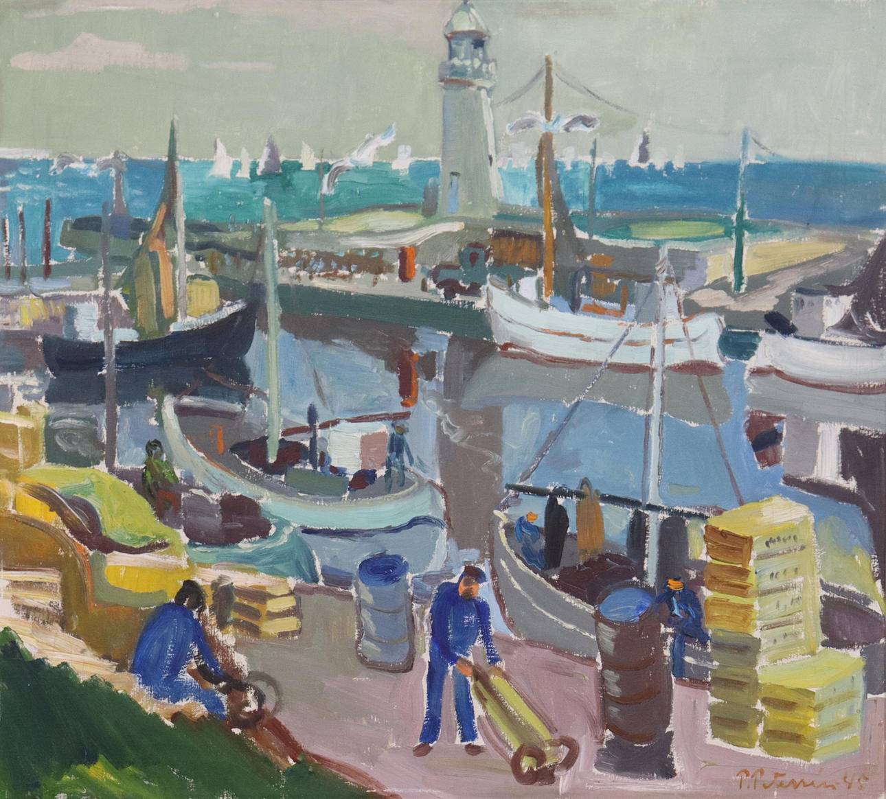 PAUL PETERSÉN (1900-1967). oil on canvas, “Fishamn (Simrishamn)”.