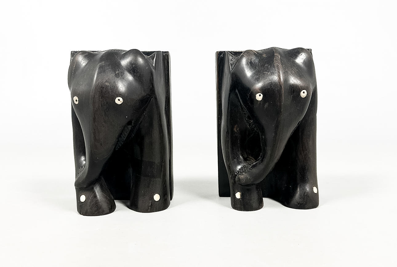 Bookends, a pair, carved, ebony.
