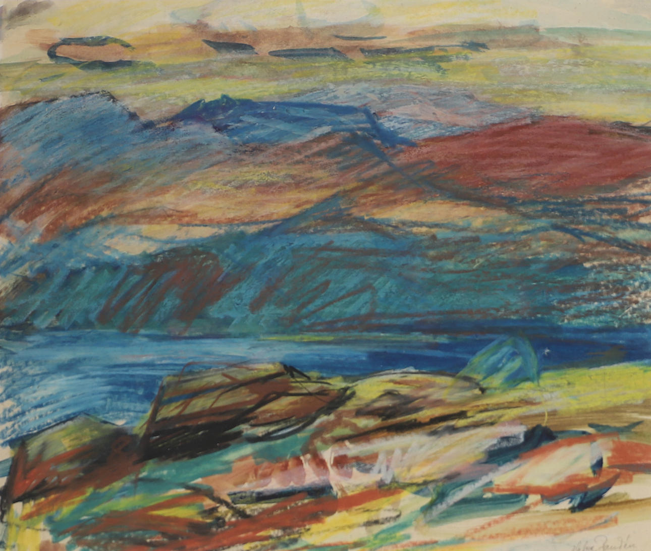 OIDENTIFIERAD KONSTNÄR. Mountain landscape, pastel, indistinctly signed.