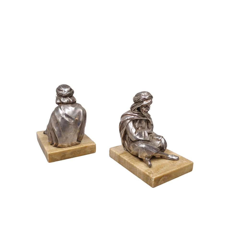 TWO ARAB BOOKENDS IN SILVER METAL WITH MARBLE.