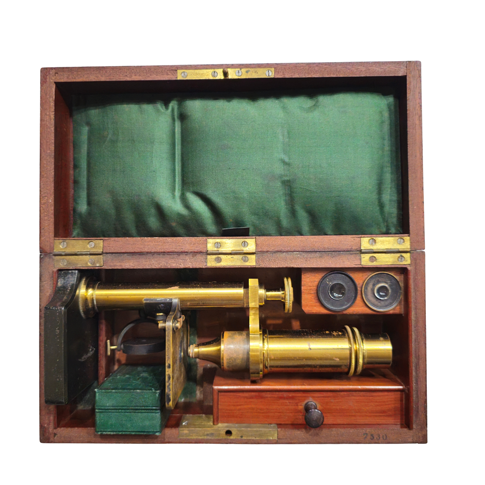 FRENCH MICROSCOPE FROM THE LATE 19TH CENTURY IN MAHOGANY CASE. Swedish ...