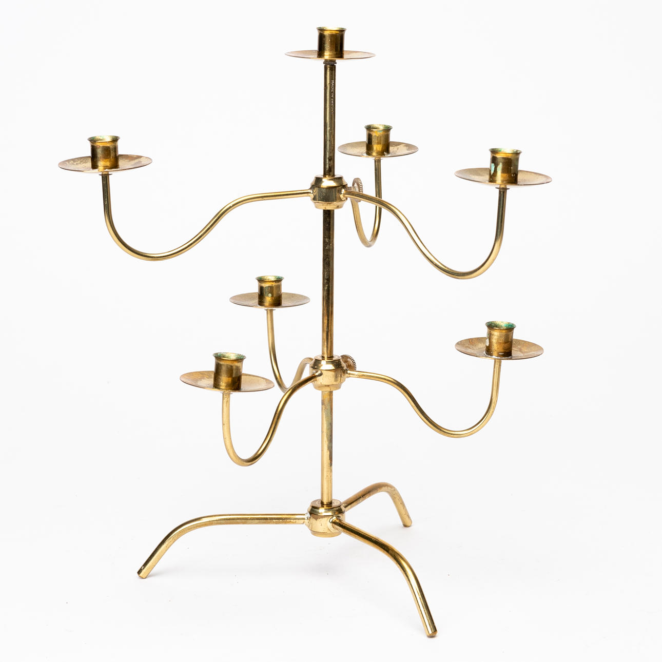 A brass candelabra, adjustable, 20th century.