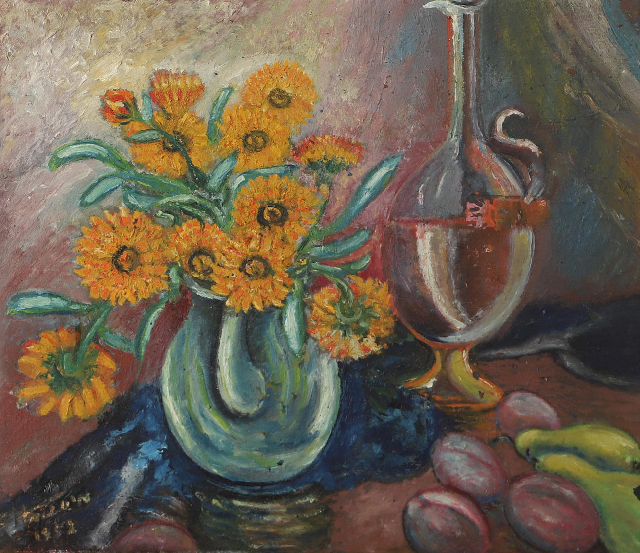 OIDENTIFIERAD KONSTNÄR. Still life, oil on panel, indistinctly signed.