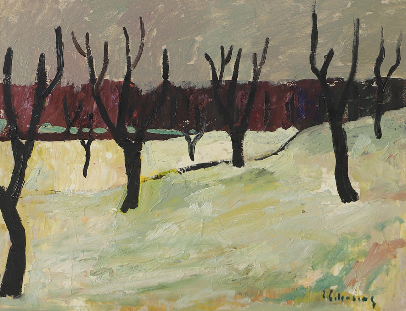 ERIC CERDBERG. Landscape with trees, oil on panel, signed E. Cederberg.