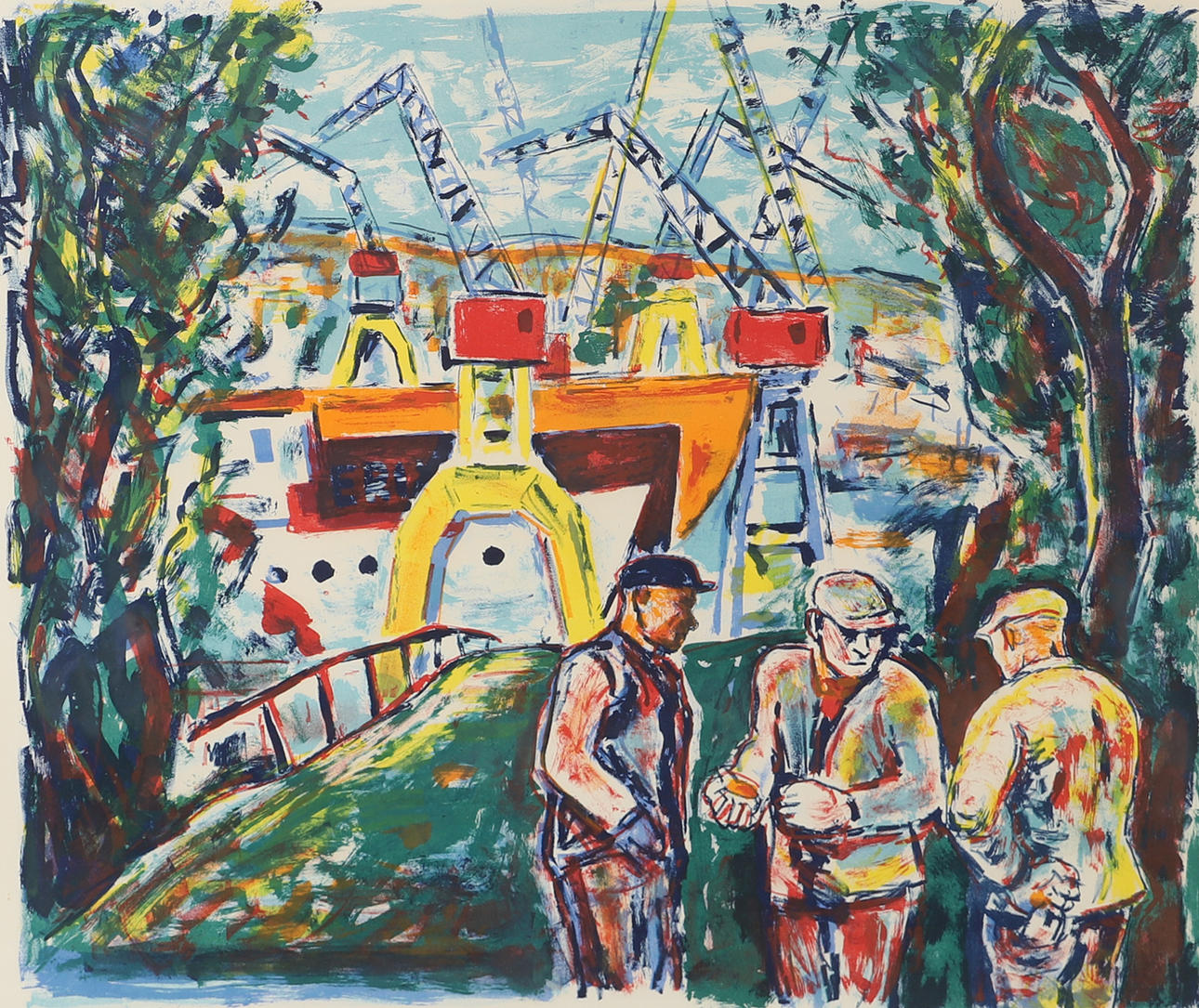 ALBIN AMELIN. Dockworker, lithograph in colours, signed Amelin.