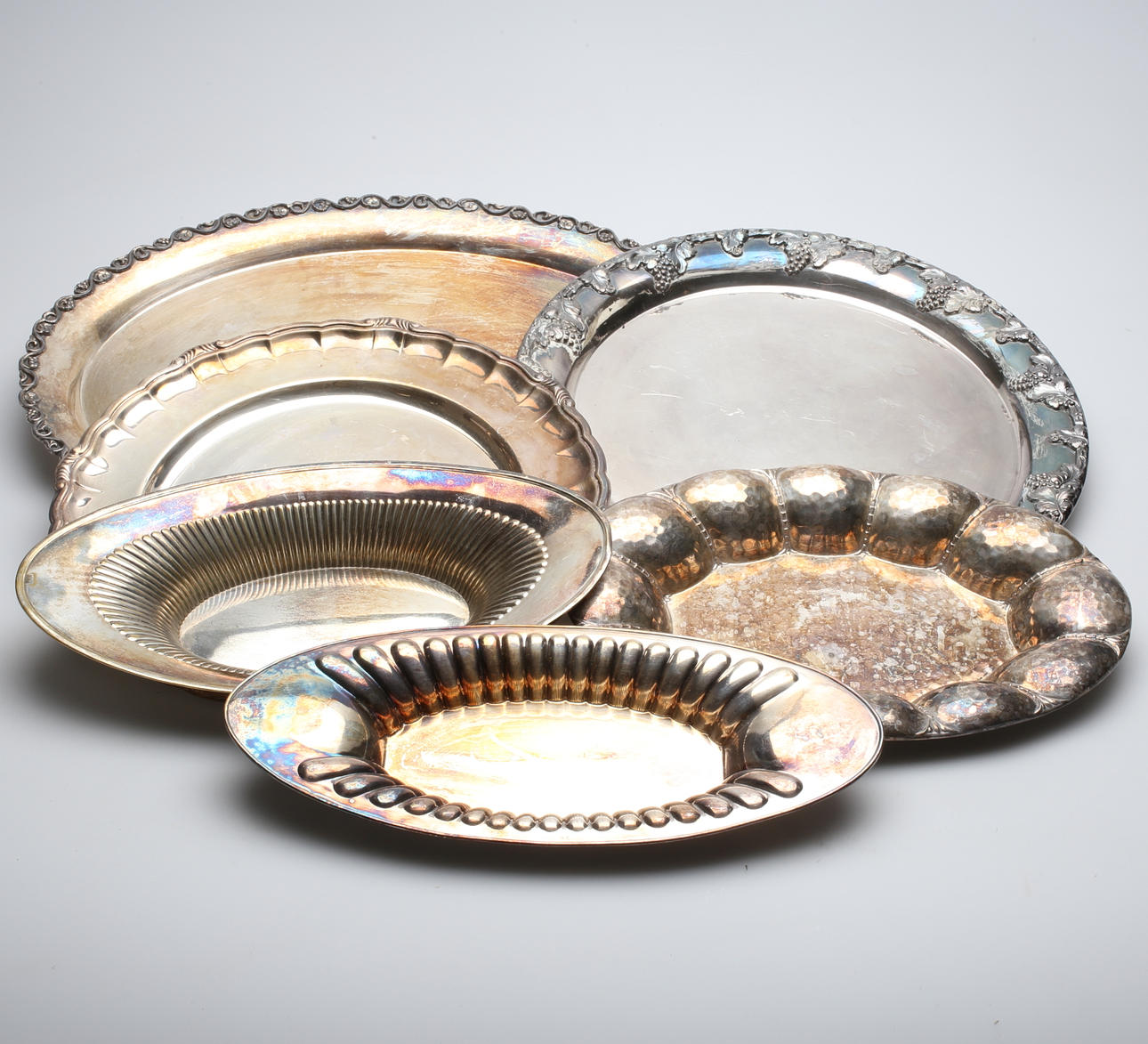 BRICKOR/SKÅLAR, 6 st, nysilver, 1900-tal.