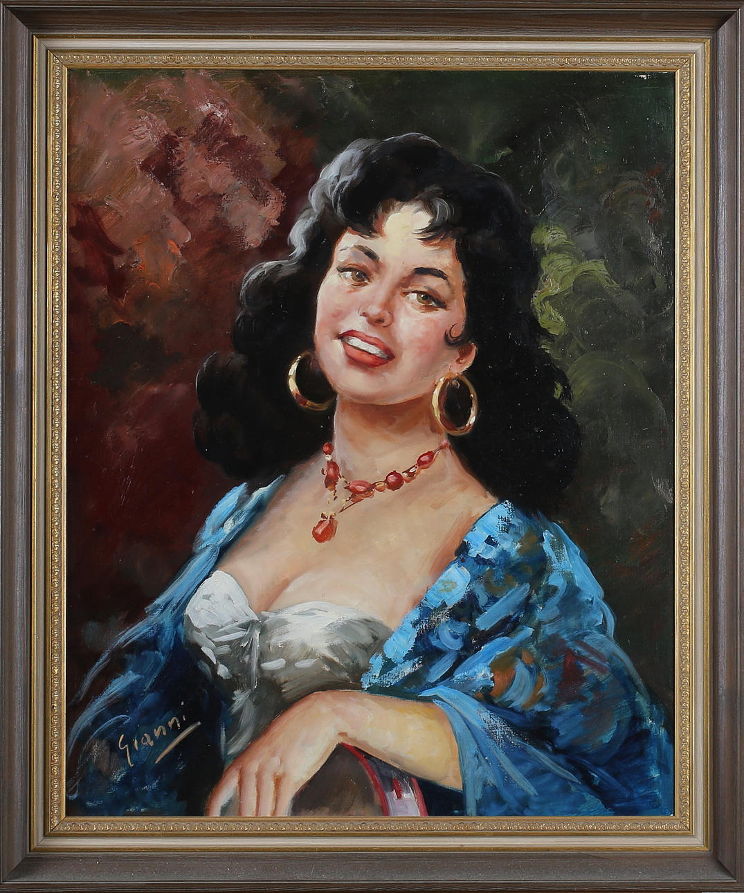 OIDENTIFIERAD KONSTNÄR. Porträtt av ung Dam, olja på duk, signerad Gianni.