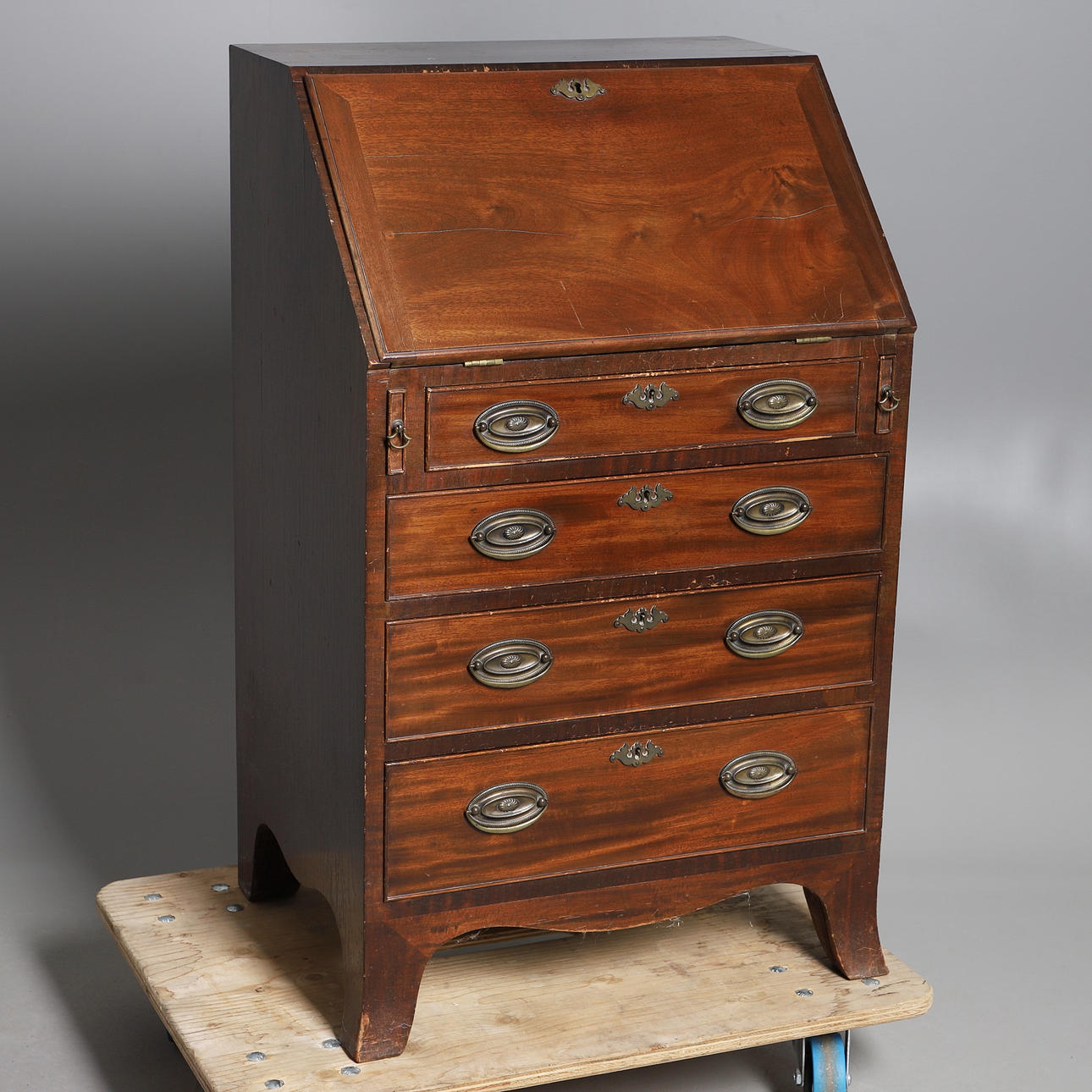 EDWARDIAN MAHOGANY FALL FRONT BUREAU.