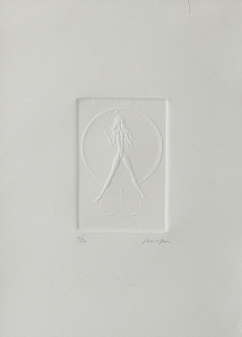 GINO SCARPA. Figure, relief engraving, signed.