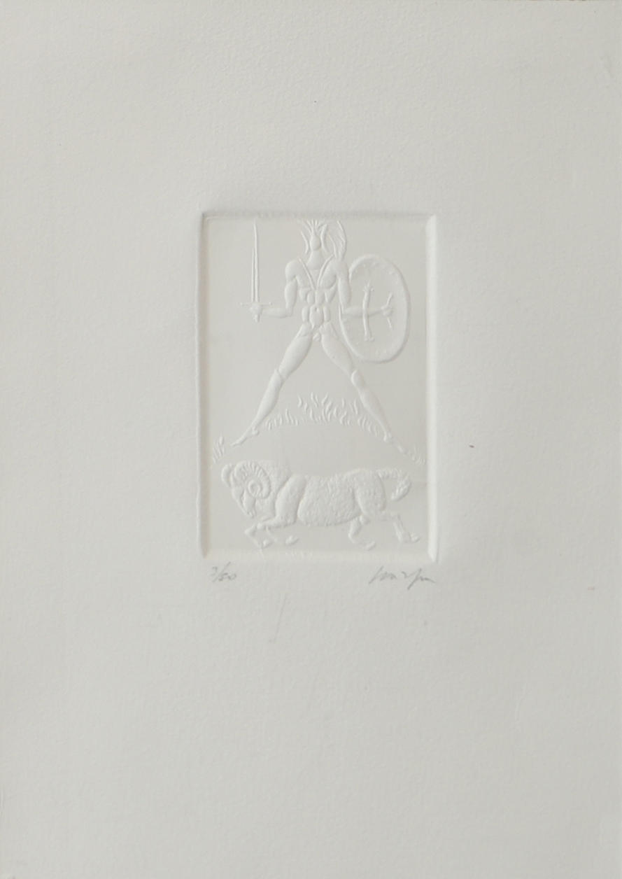 GINO SCARPA. Figures, relief engraving, signed.