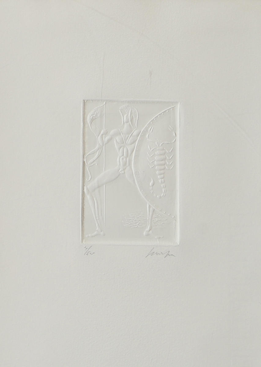 GINO SCARPA. Figure, relief engraving, signed.